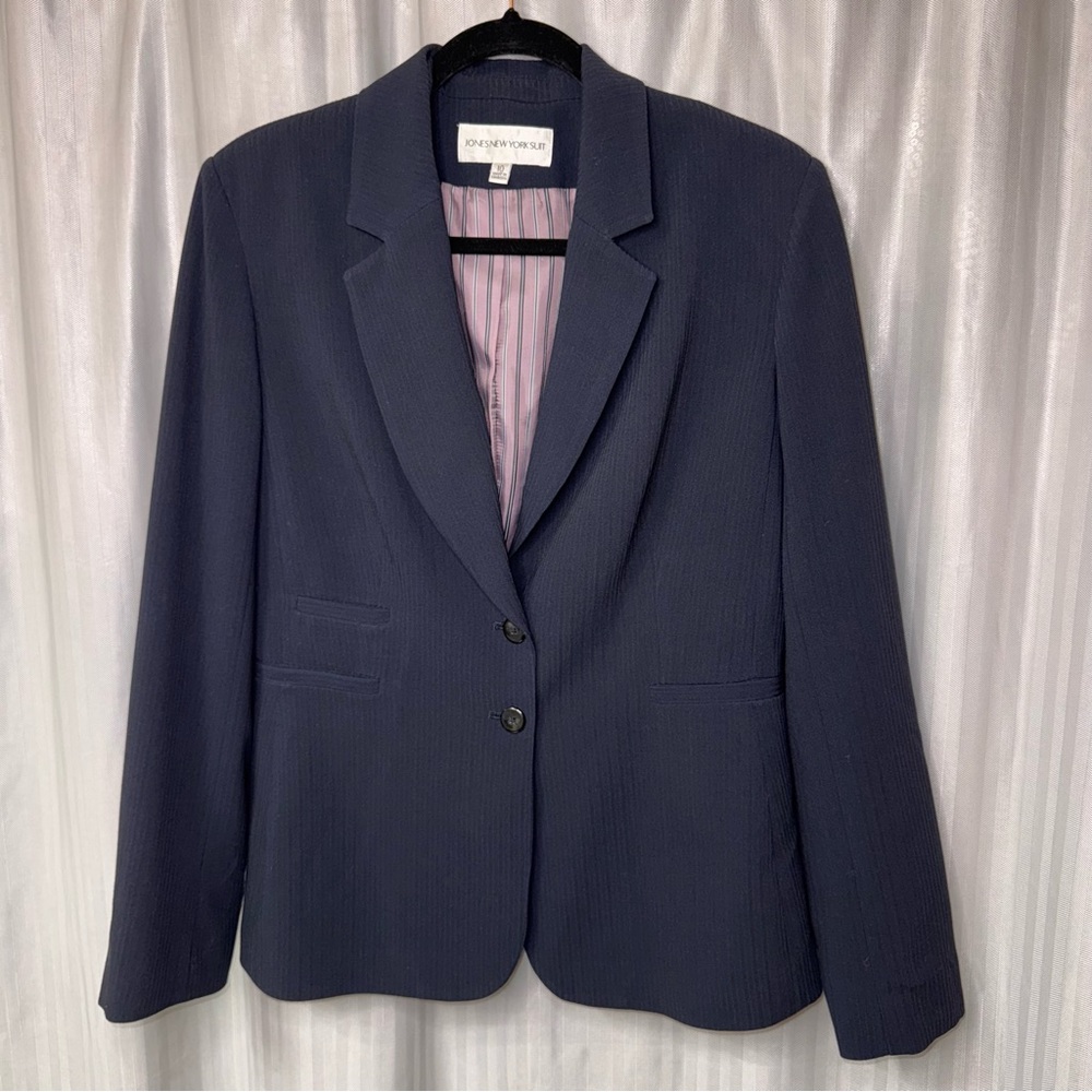 Jones New York Dark Blue Women's Blazer with purple lining size 10